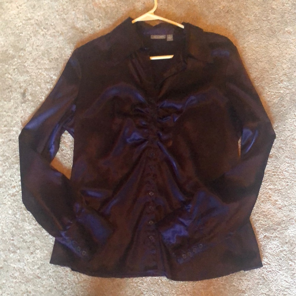 Blouse with rouched button front deep purple jewel-toned blouse size L